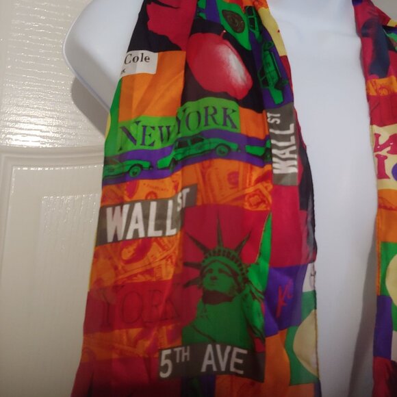 Kenneth Cole 100% Silk Everything NYC Colorful Trendy Stylish Scarf - Picture 2 of 8